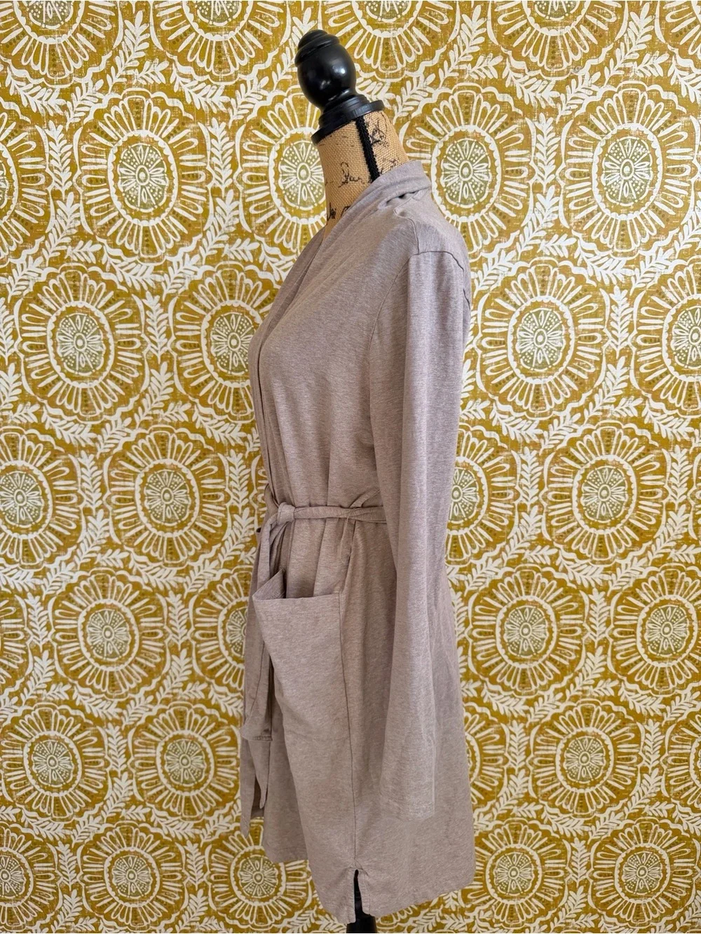PACT Cool Stretch Organic Cotton Lounge Duster Robe in Oat Heather Sz S
